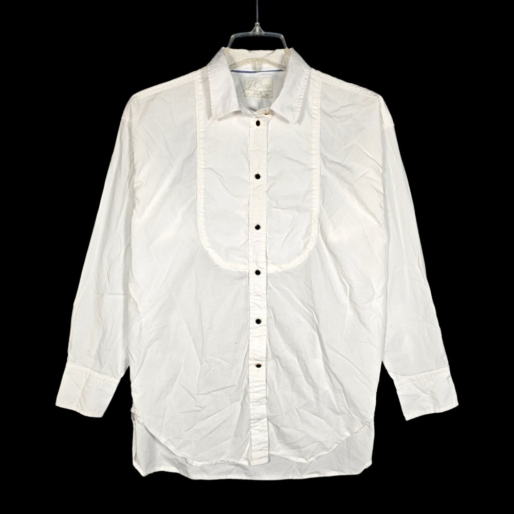 J Crew Tuxedo Shirt Women's Size 6 Relaxed Fit Cotton Poplin White Enamel Button